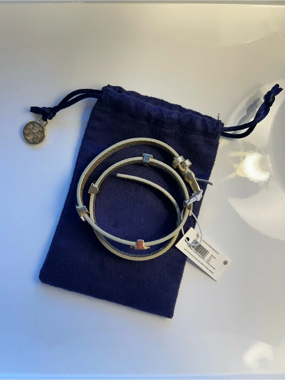 NWT Tory Burch Gold Metallic Hex Thin Double Wrap Bracelet